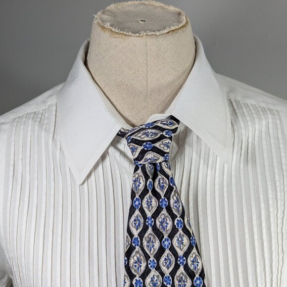 Oscar de la Renta 100% silk necktie, black white blue chinoiserie pattern - Picture 8 of 10